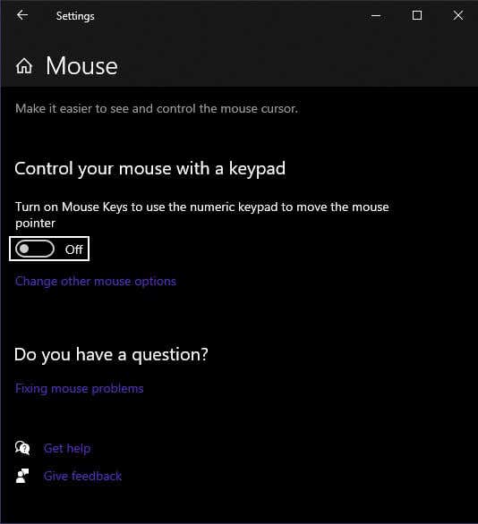 mouse keys left click