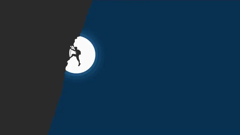 minimalist wallpaper of person climbing mountain backlit by full moon - minimal-wallpaper