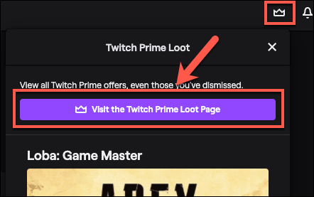 Claiming Twitch Prime Loot and Games image 2 - Twitch-Crown-Loot-Button