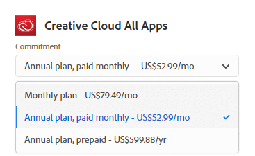 creative cloud pricing