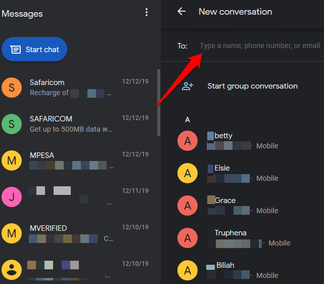 How To Start a Conversation Or Reply With Android Messages On PC image - android-messages-desktop-send-receive-pc-start-chat-pc