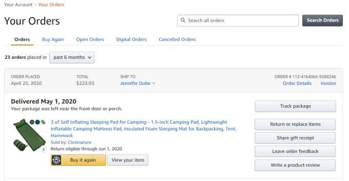 screenshot os my amazon order history