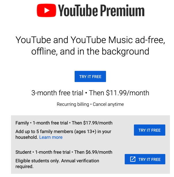 youtube premium costs
