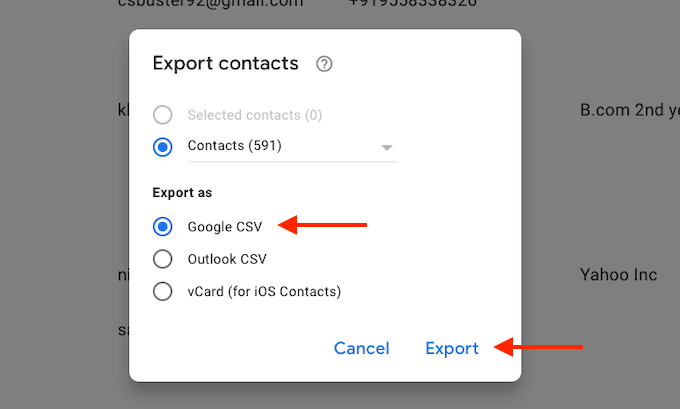 How To Export Contacts From Gmail image 2 - Gmail-Export-Configure-and-click-Export