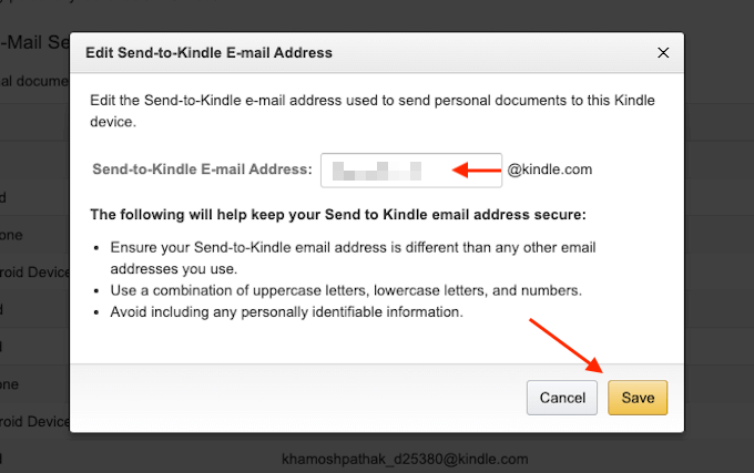 kindle personal documents settings