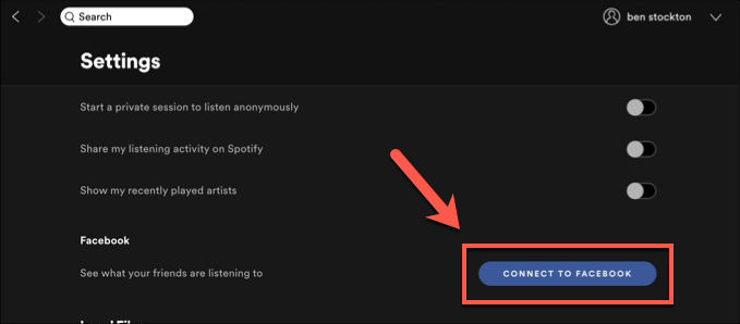 Using Your Facebook Name As A Spotify Display Name image 2 - Spotify-Settings-Facebook-Link