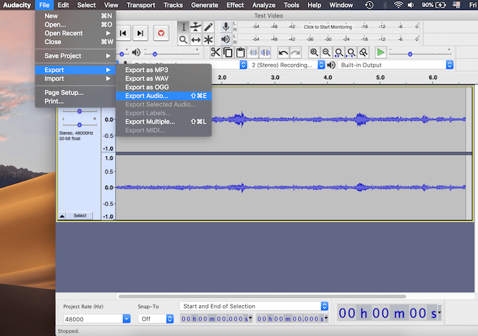 Offline Tools To Extract Audio From Video image 4 - audacity_export-audio