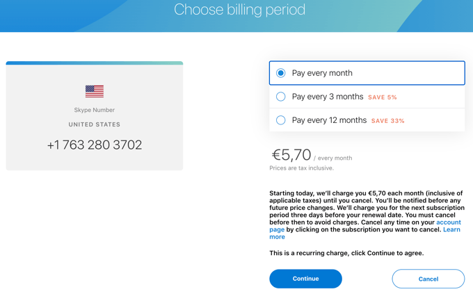 paid skype phone number