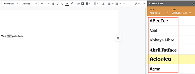 gothic fonts on google docs