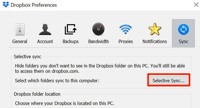 What To Do If You Can’t Move Your Dropbox Folder image - dropbox-selective-sync