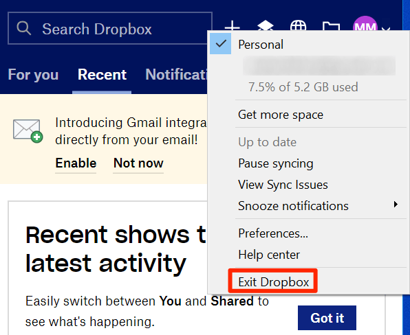 What To Do If You Can’t Move Your Dropbox Folder image 3 - exit-dropbox