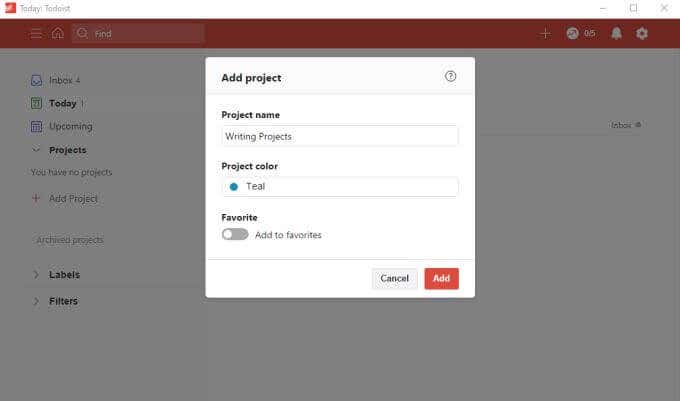 ToDoist Desktop App: Adding And Organizing Projects image - todoist-add-project