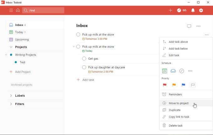 ToDoist Desktop App: Adding And Organizing Projects image 3 - todoist-moving-tasks