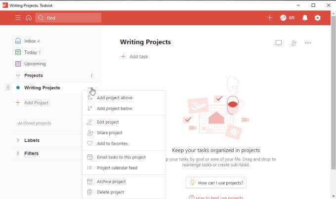 ToDoist Desktop App: Adding And Organizing Projects image 2 - todoist-projects-below