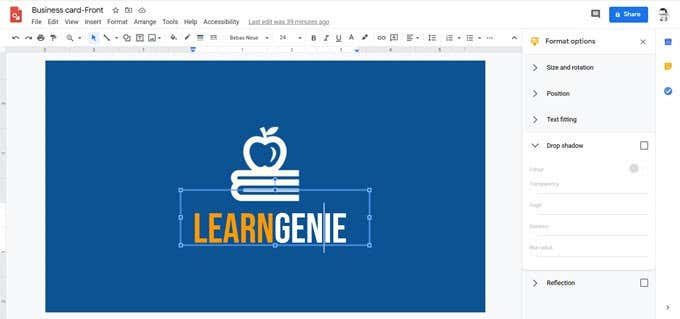 Make a Business Card From a New Document image 6 - Google-Drawings-Format-Options