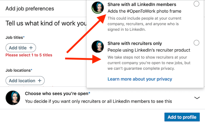 Let People Know You’re Open To Opportunities image 4 - share-with-linkedin-members