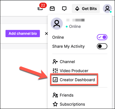 Configuring Your Twitch Raid Settings image 3 - Twitch-User-Icon-Settings-Menu