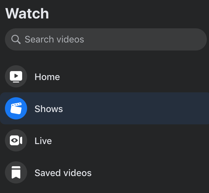 Menu watch. Facebook watch.