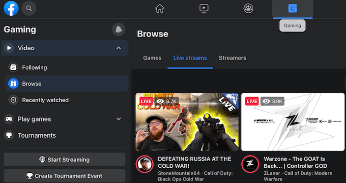 How to Search for Content on Facebook Watch image 3 - gaming-videos_fb-watch