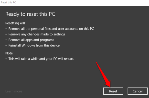 windows 10 factory reset from bios