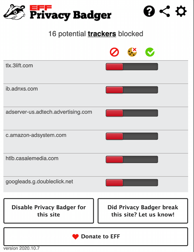 Tracker расширение. Privacy Badger.