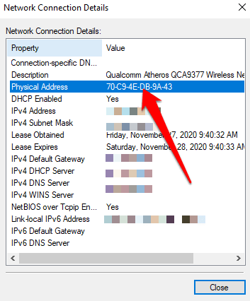 find the mac address for the internet gateway