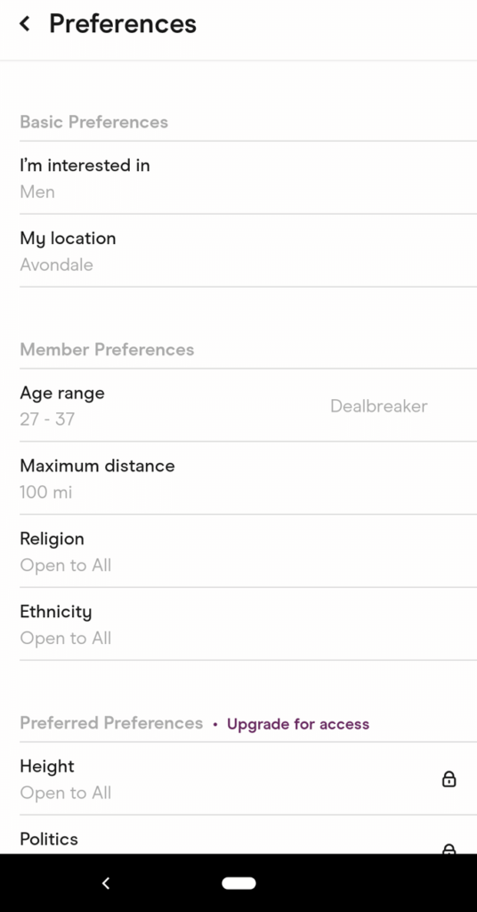 Creating a Hinge Dating App Account image 8 - 08Preferences