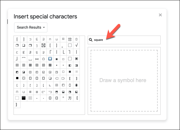 Using Special Characters to Add Shapes to Text image 2 - 11-Google-Docs-Special-Chars-Search