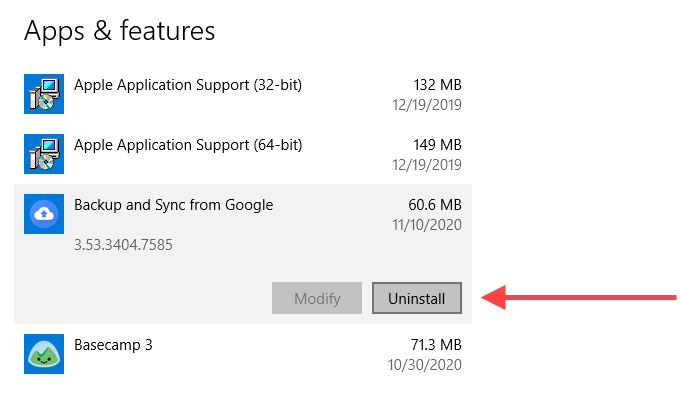 uninstall backup and sync from google