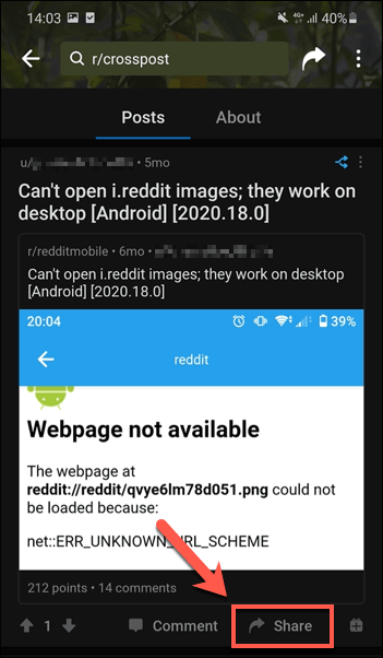 How to Crosspost on Reddit in the Mobile App image 2 - Reddit-Mobile-Post-Share-Button