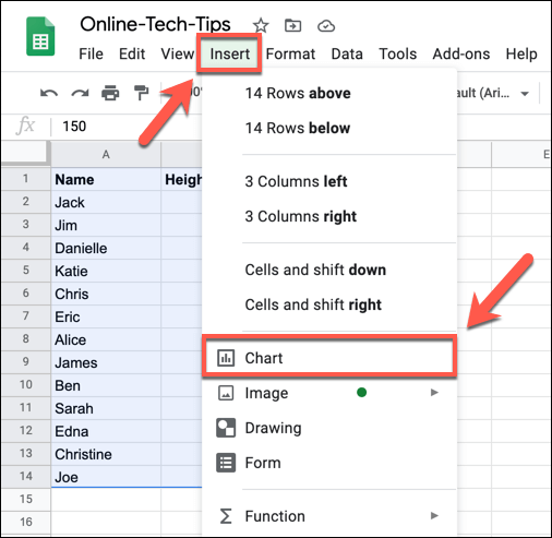 How to Make a Scatter Plot in Google Sheets image 2 - Sheets-Insert-Chart