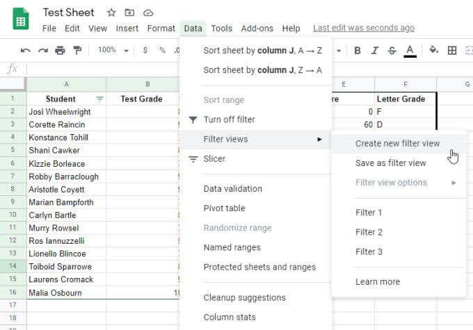 Sort by Text Color in Google Sheets image - create-text-filter-view