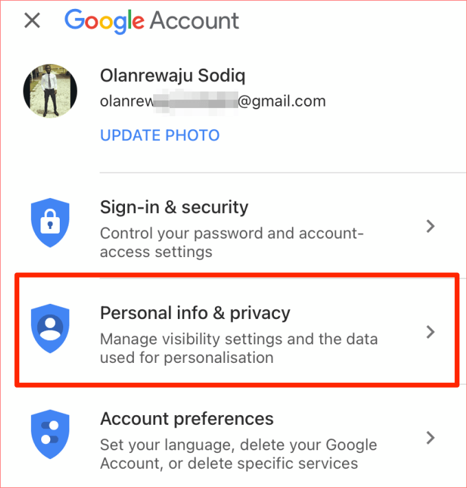 Go to Personal info and privacy - 20-google-my-activity-ios-02