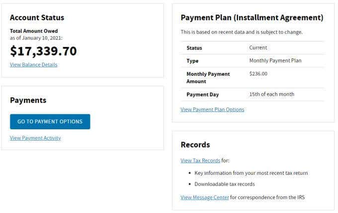 Your IRS Account Dashboard image - 3-account-data