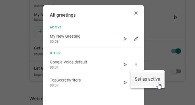 google voice change voicemail message