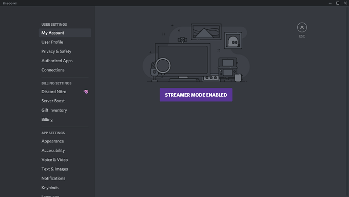 How to enable or disable Streamer Mode in Discord.