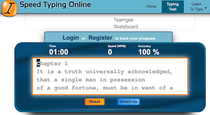 typing speed test online chat