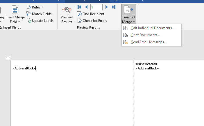 go to next record in mail merge in word for mac