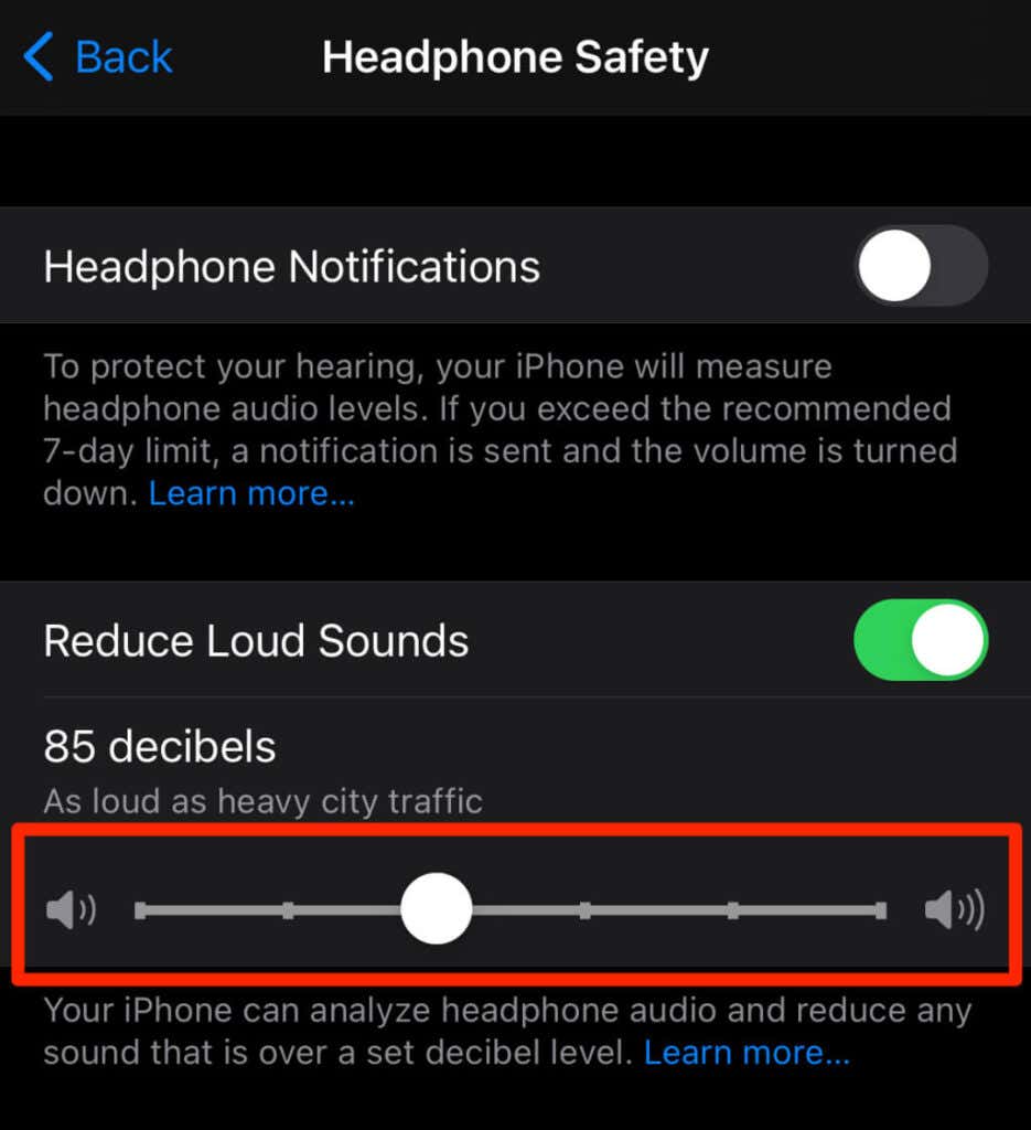 Loud volume limit slider in iOS