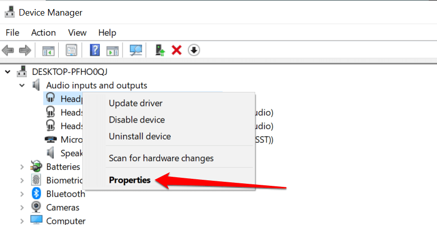 Driver properties in Windows Devivce Manager