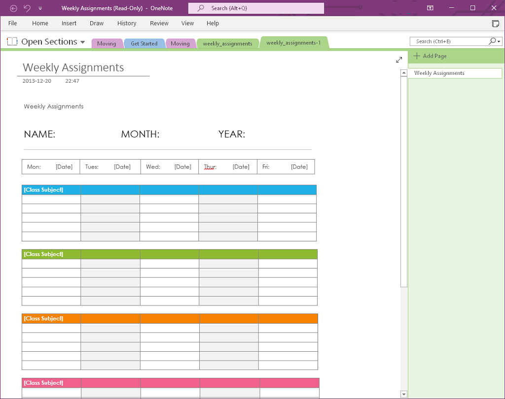 Task Management Onenote Planner Template