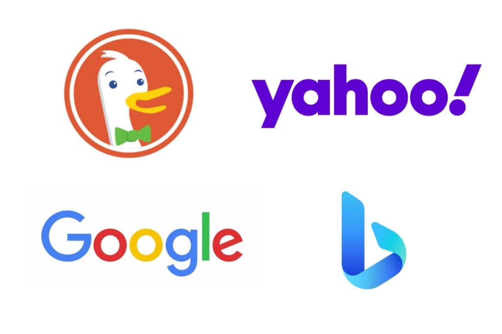 Logos for duckduckgo, yahoo, google and bing