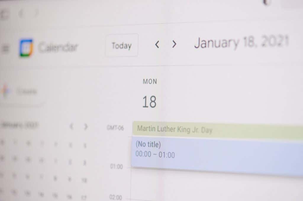 23 Handy Google Calendar Keyboard Shortcuts image - Martin Luther King day 18 of January on google calendar