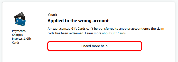 "I need more help" option on the Amazon support page