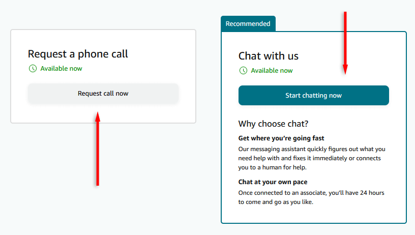 Amazon support contact options