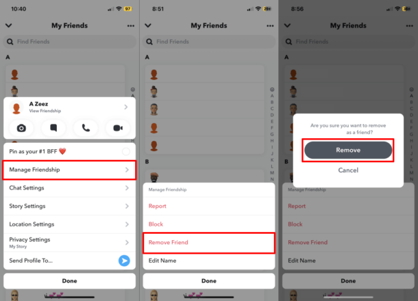 how to remove best friend on snapchat