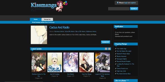 Kissmanga home page