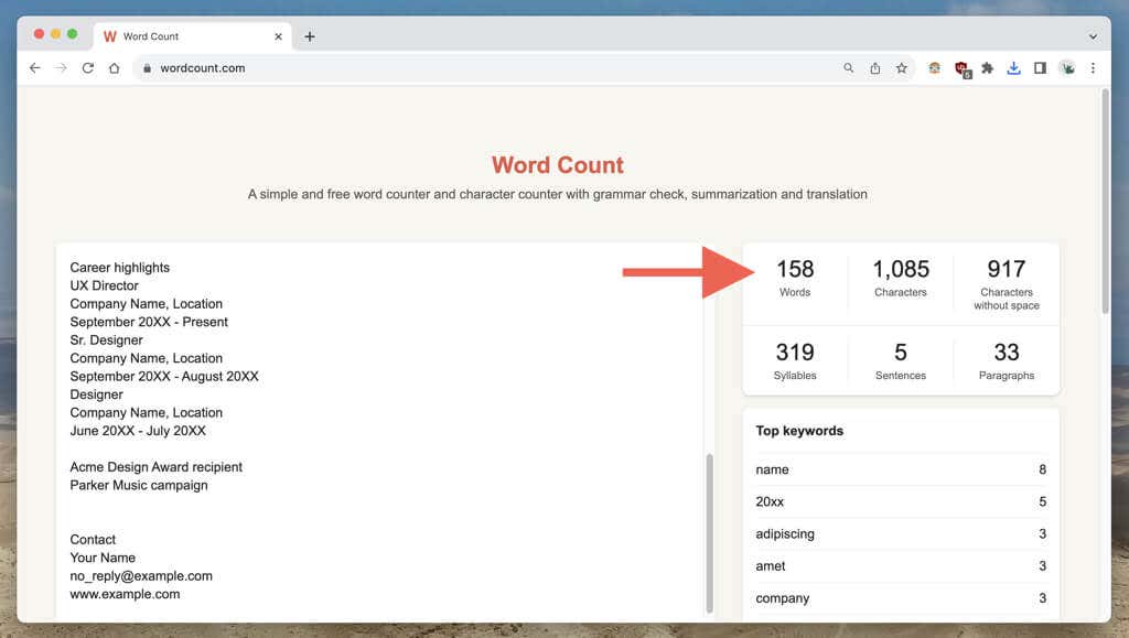 word count web site