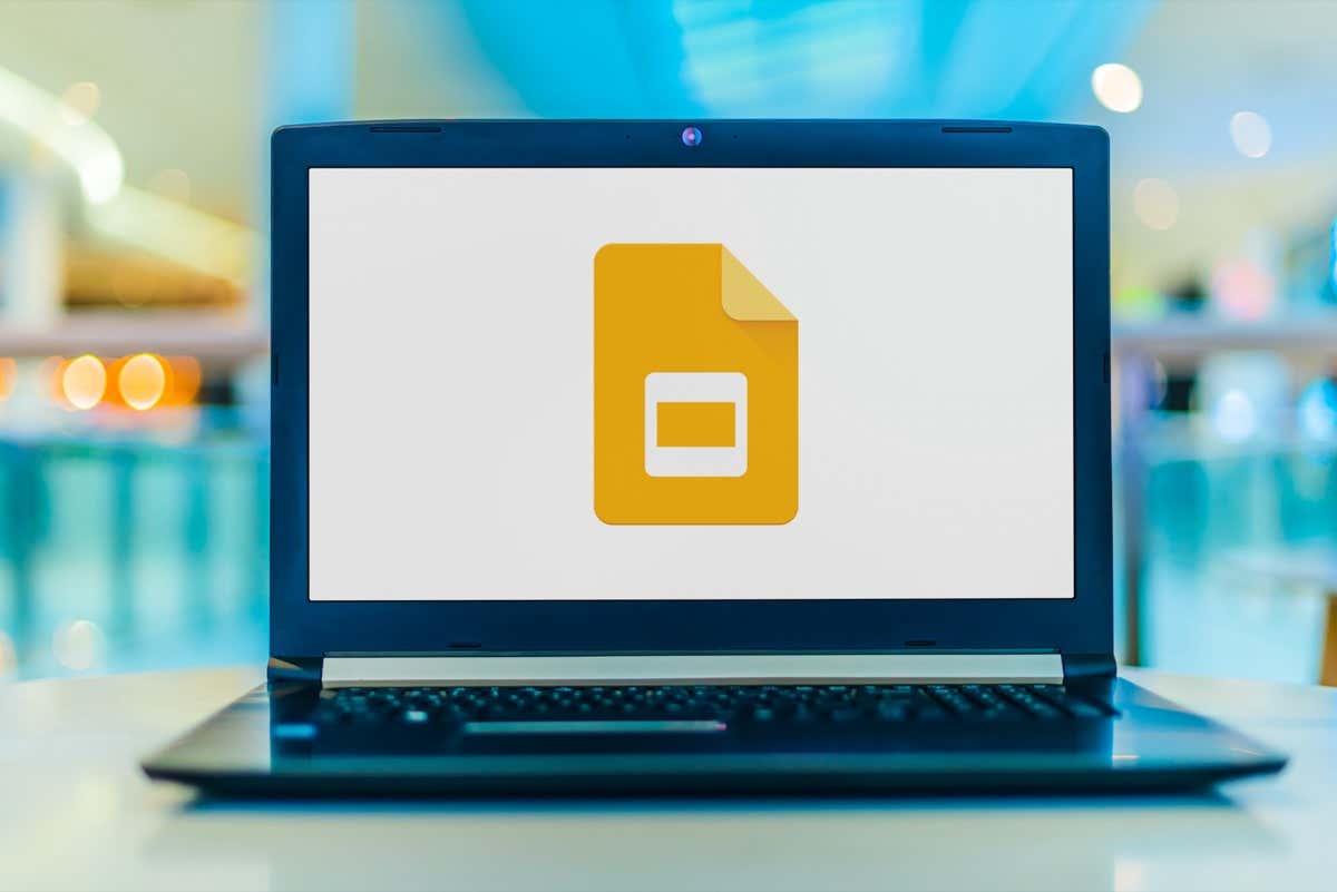  - Laptop computer displaying logo of Google Slides