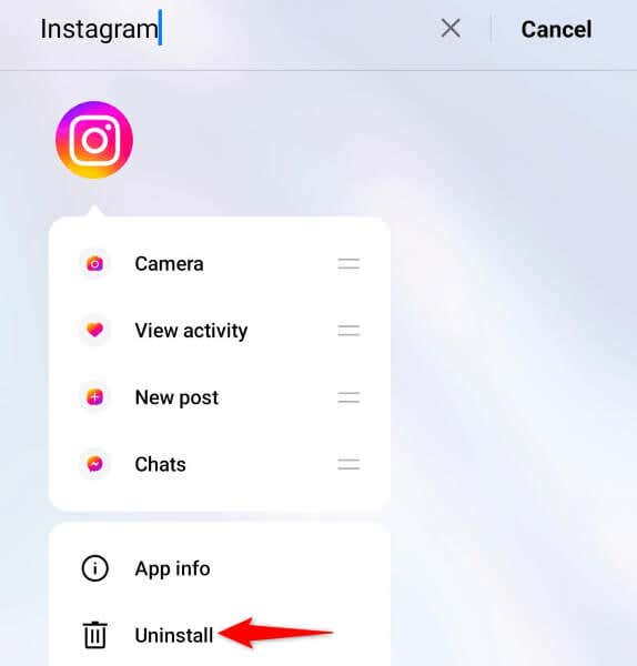 Uninstall Instagram app on Android